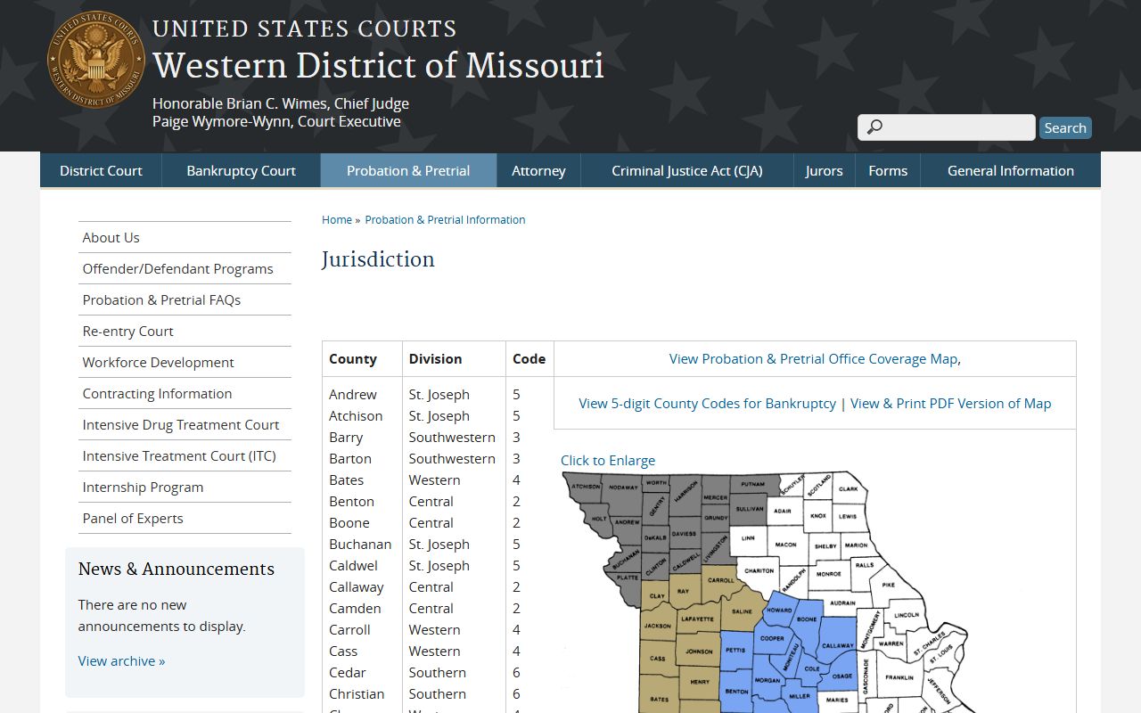 Moniteau County clerk records Western District jurisdiction information