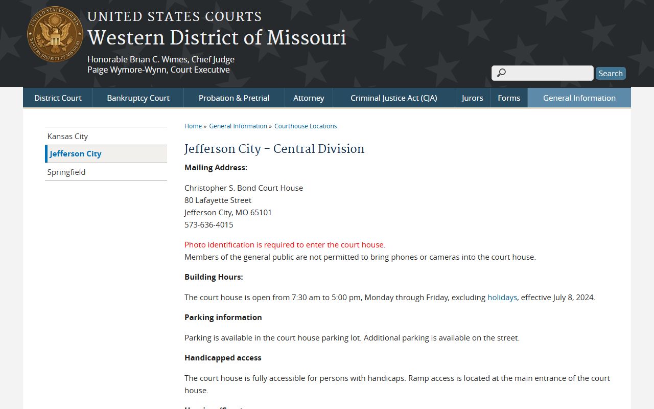 Moniteau County clerk records Jefferson City federal courthouse page