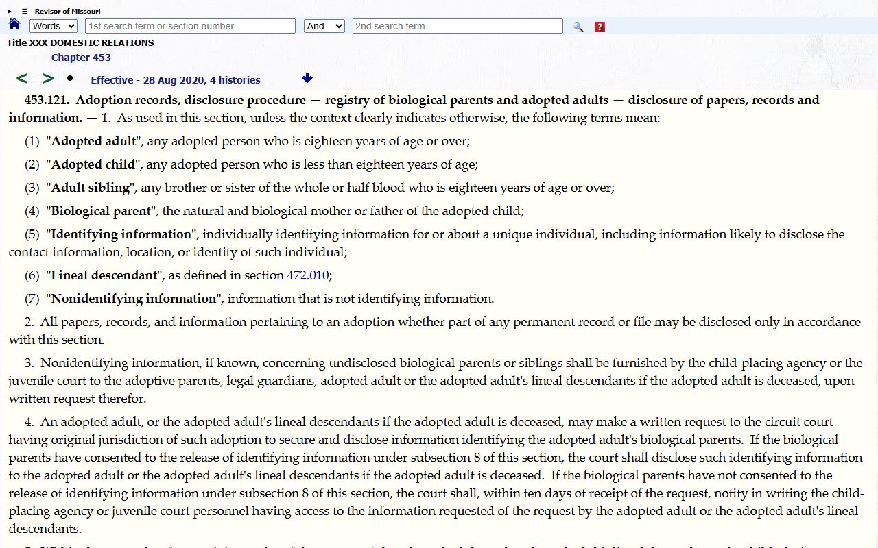 Moniteau County arrest records adoption confidentiality statute