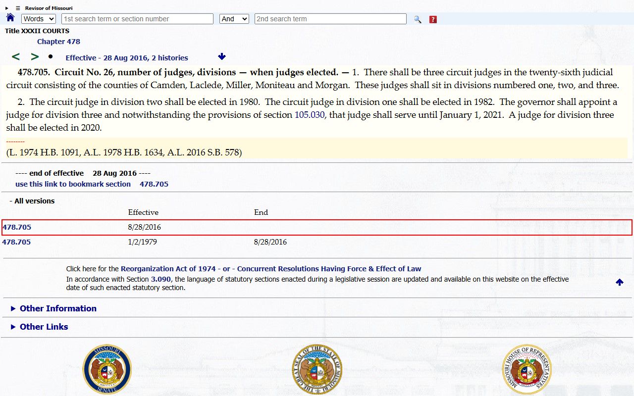 Moniteau County court dockets 26th Judicial Circuit statute