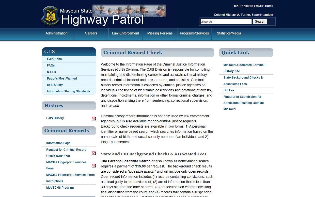 Moniteau County criminal court records MSHP criminal record check information