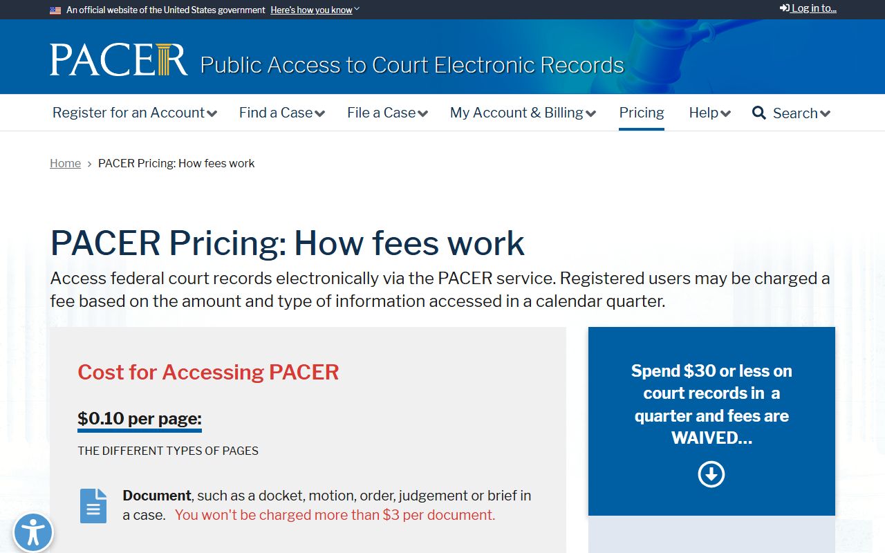 Moniteau County Circuit Court PACER federal pricing information
