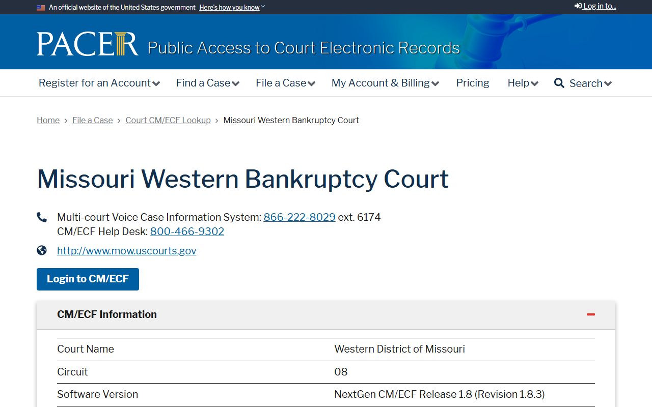 Moniteau County Circuit Court federal bankruptcy PACER lookup