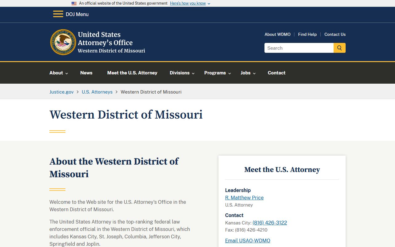 Moniteau County Circuit Court U.S. Attorney Western District page