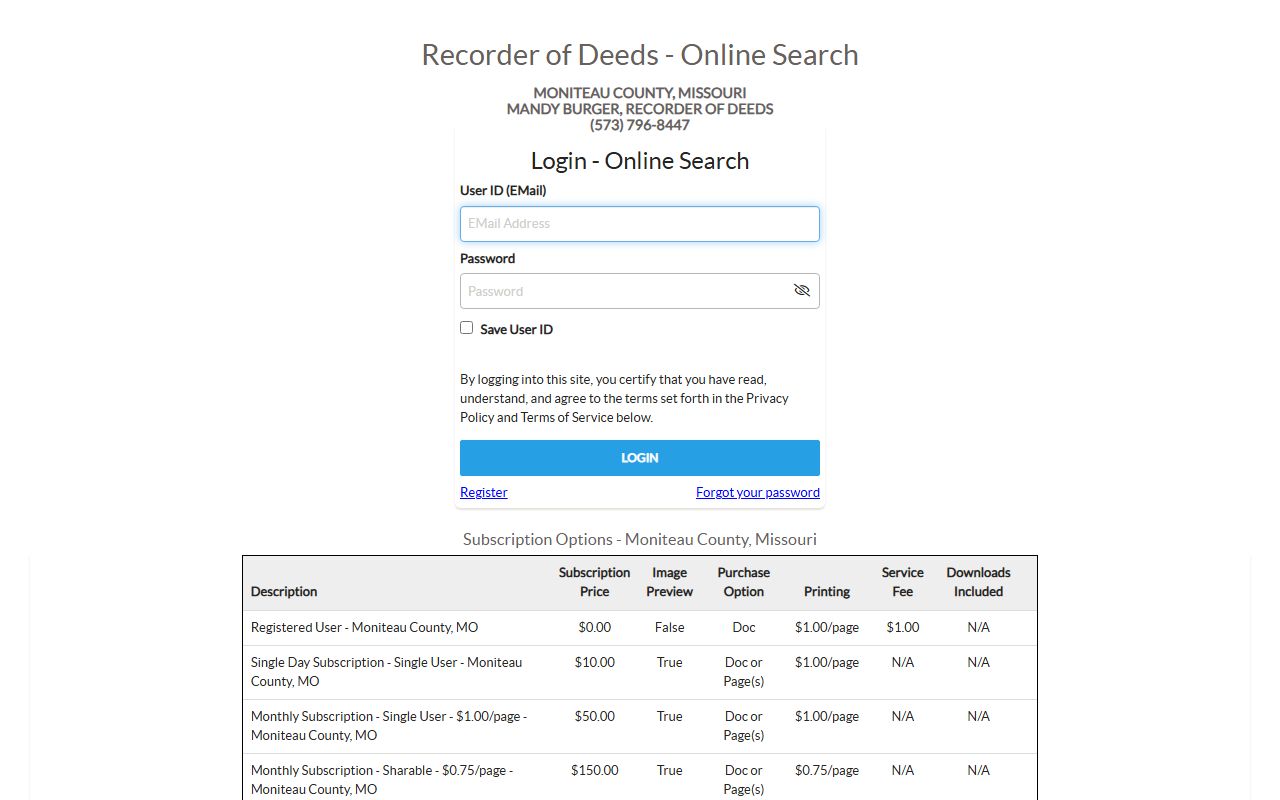 Moniteau County Court records iCounty recorder search portal
