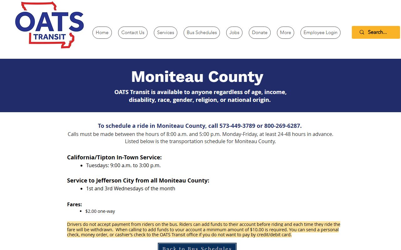 Moniteau County Court records OATS Transit schedule