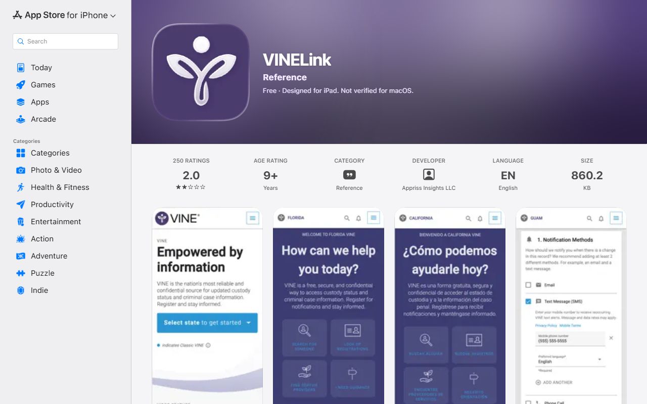 Moniteau County inmate records and VINELink iOS app listing