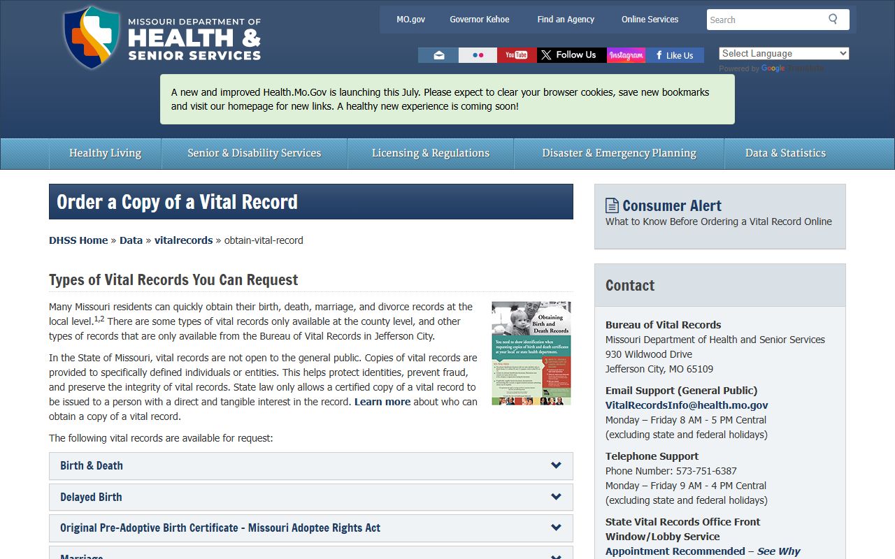 Moniteau County marriage and divorce records DHSS vital records statements