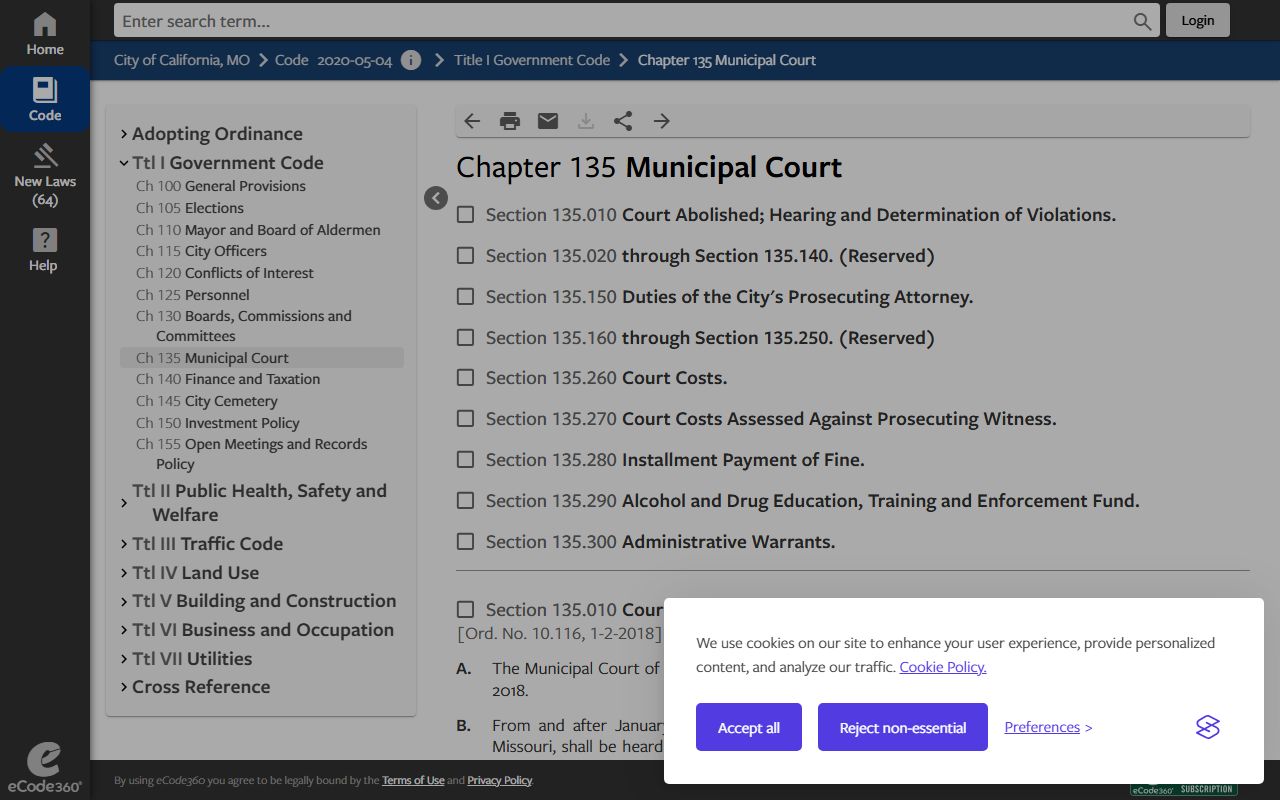 Moniteau County traffic court records and California ordinance court code